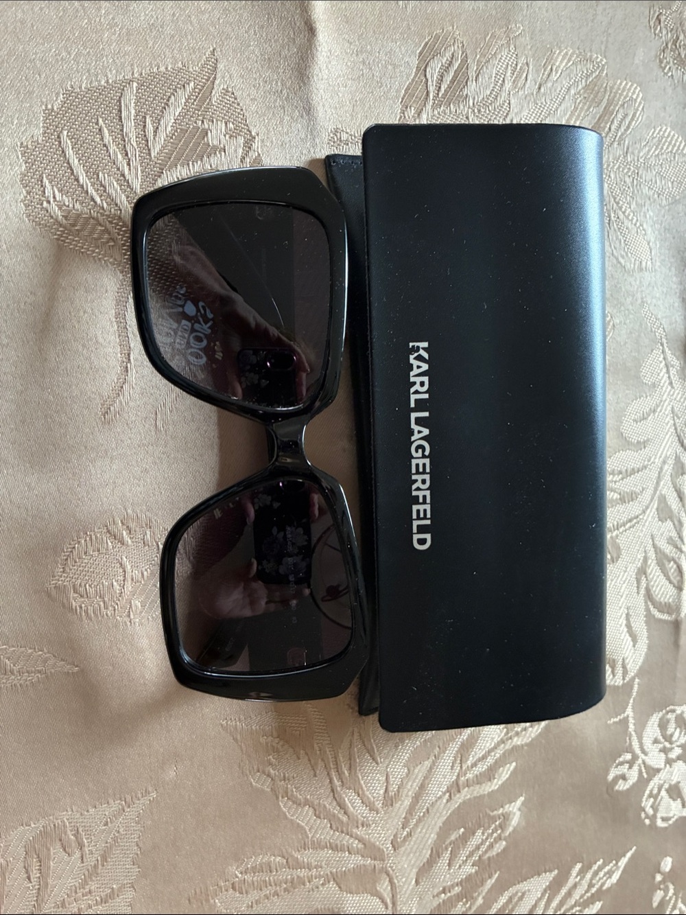 Karl Lagerfeld Black Oversized Square Sunglasses with Case
